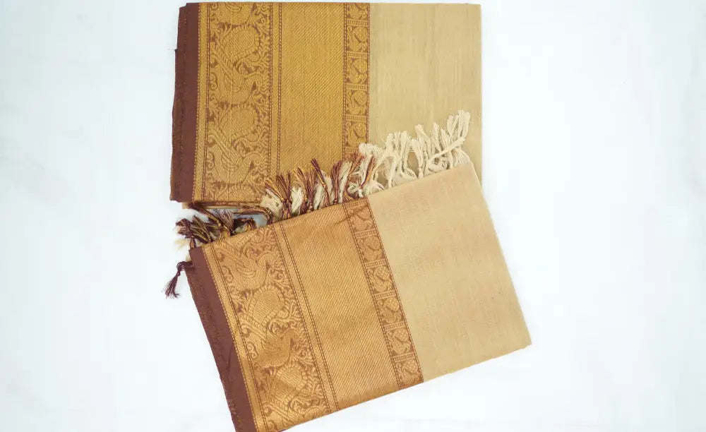 Swara Salwar - Cream and Brown Chettinad Cotton Unstitched Salwar salwar