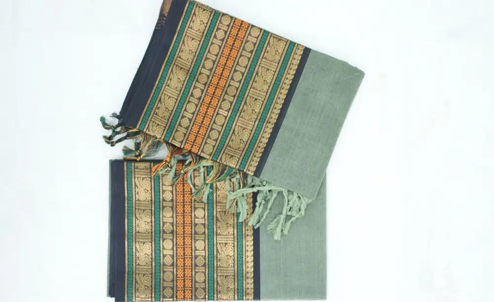 Swara Salwar - Dusty Green and Black Chettinad Cotton Unstitched Salwar salwar