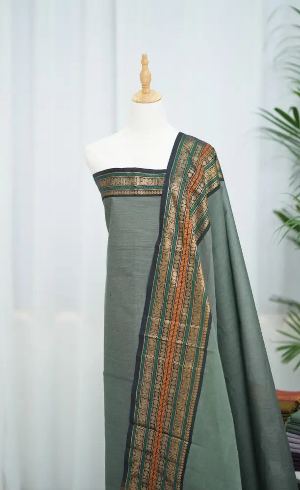 Swara Salwar - Dusty Green and Black Chettinad Cotton Unstitched Salwar salwar