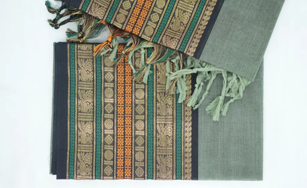 Swara Salwar - Dusty Green and Black Chettinad Cotton Unstitched Salwar salwar