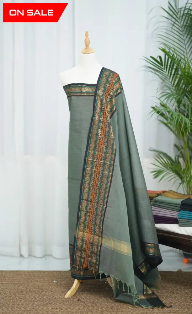 Swara Salwar - Dusty Green and Black Chettinad Cotton Unstitched Salwar salwar