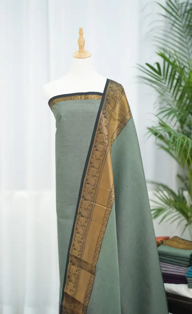 Swara Salwar - Dusty Green and Dark Green Chettinad Cotton Unstitched Salwar salwar