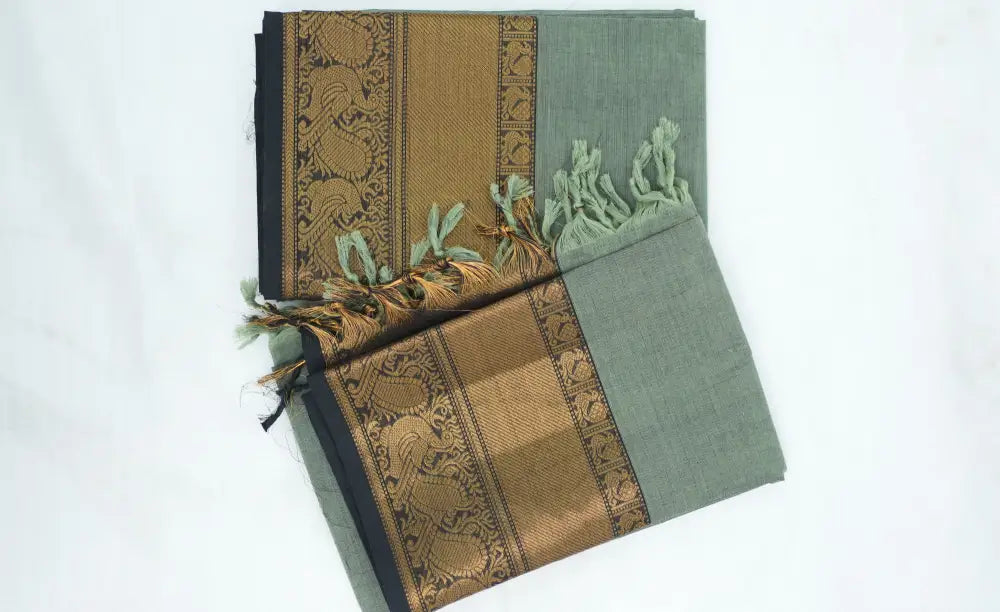 Swara Salwar - Dusty Green and Dark Green Chettinad Cotton Unstitched Salwar salwar