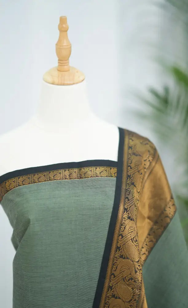Swara Salwar - Dusty Green and Dark Green Chettinad Cotton Unstitched Salwar salwar