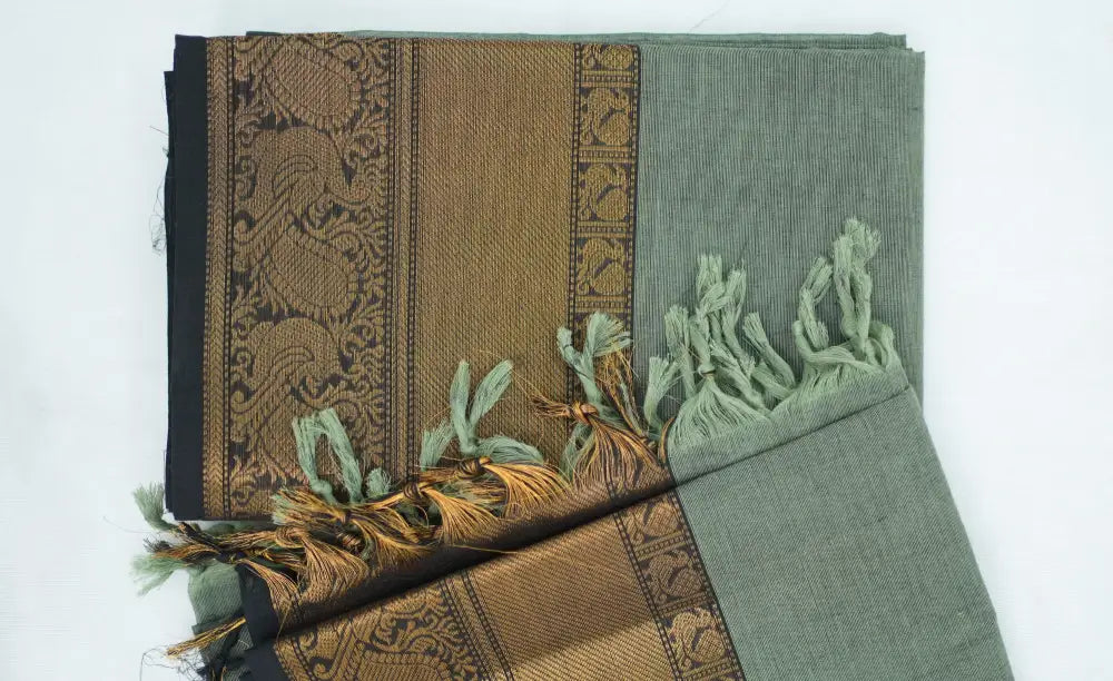 Swara Salwar - Dusty Green and Dark Green Chettinad Cotton Unstitched Salwar salwar