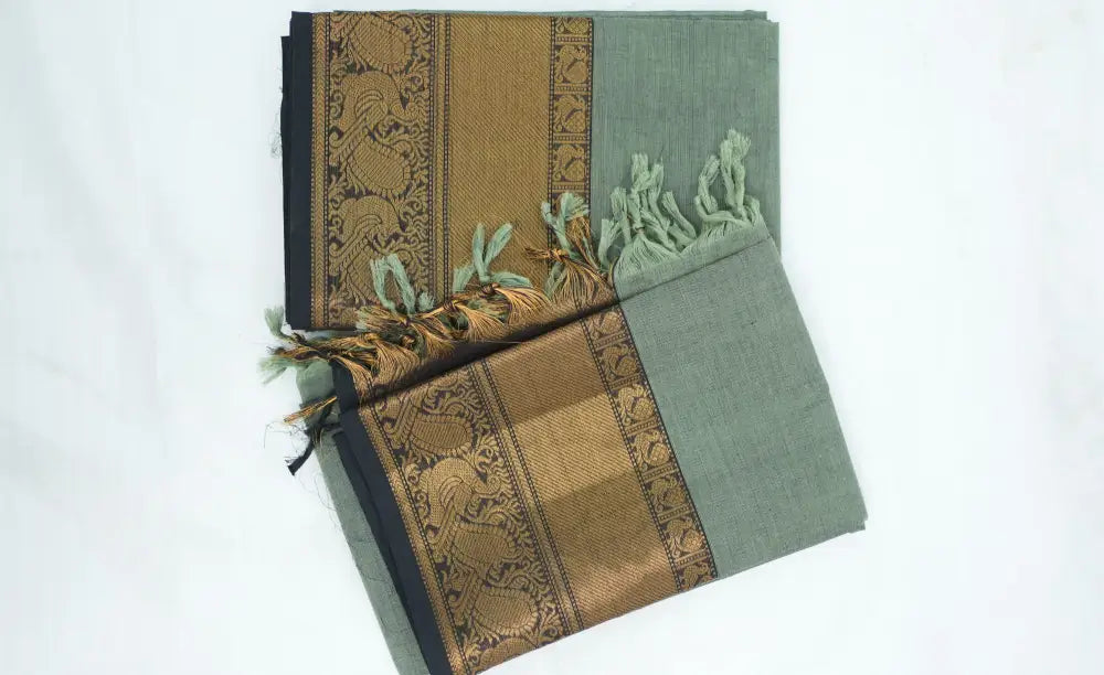 Swara Salwar - Dusty Green and Dark Green Chettinad Cotton Unstitched Salwar salwar