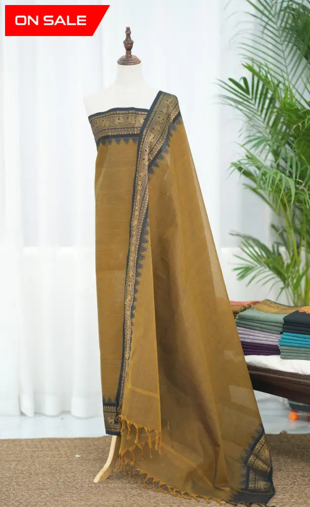 Swara Salwar - Light Brown and Black Chettinad Cotton Unstitched Salwar salwar