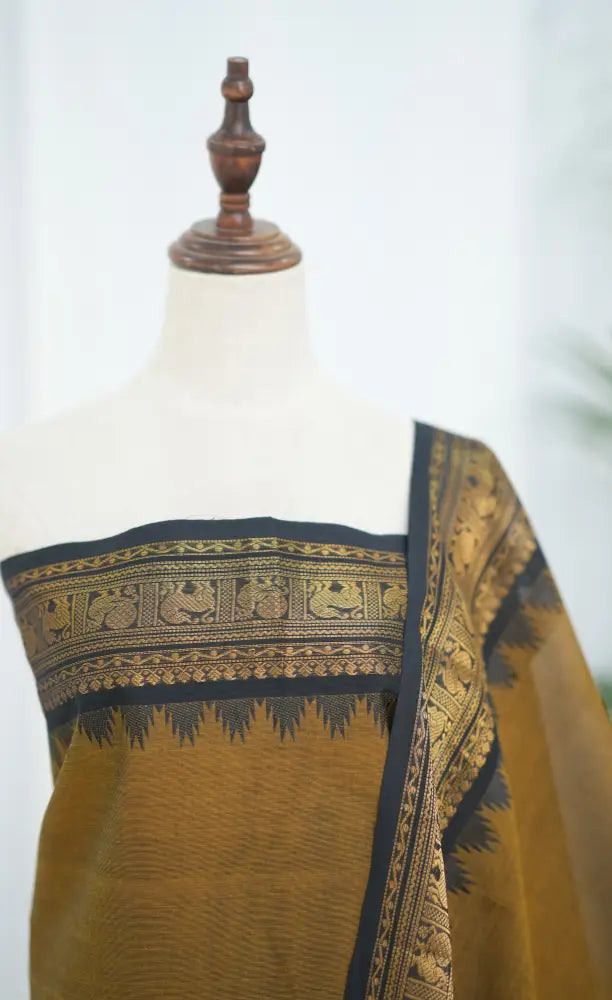 Swara Salwar - Light Brown and Black Chettinad Cotton Unstitched Salwar salwar