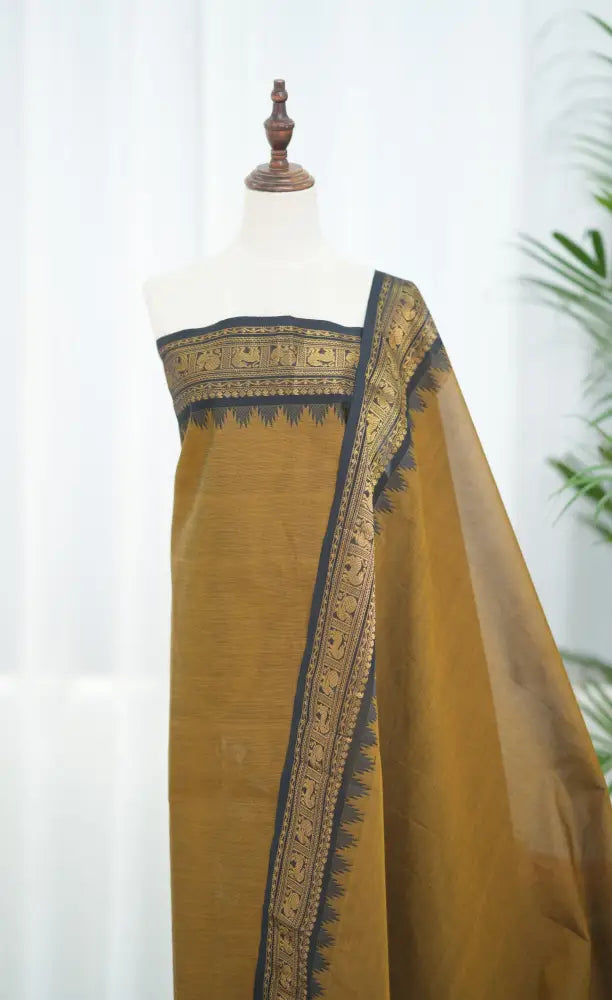Swara Salwar - Light Brown and Black Chettinad Cotton Unstitched Salwar salwar