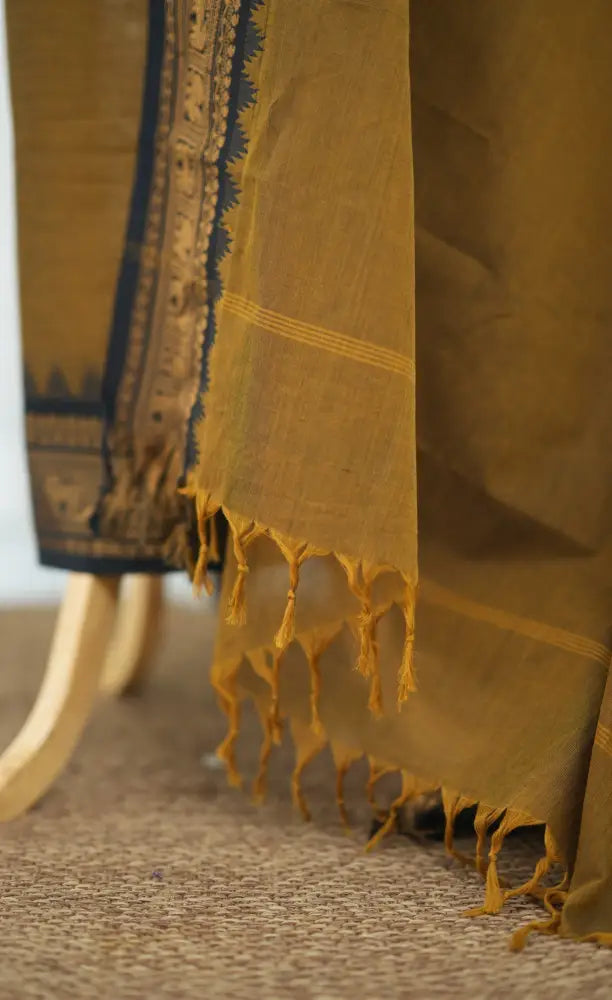 Swara Salwar - Light Brown and Black Chettinad Cotton Unstitched Salwar salwar