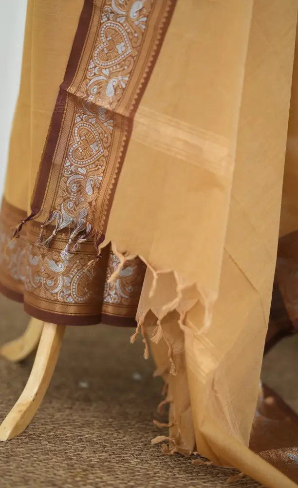 Swara Salwar - Light Brown and Brown Chettinad Cotton Unstitched Salwar salwar
