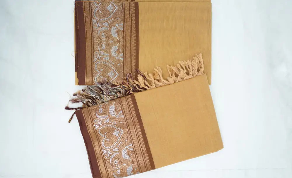 Swara Salwar - Light Brown and Brown Chettinad Cotton Unstitched Salwar salwar