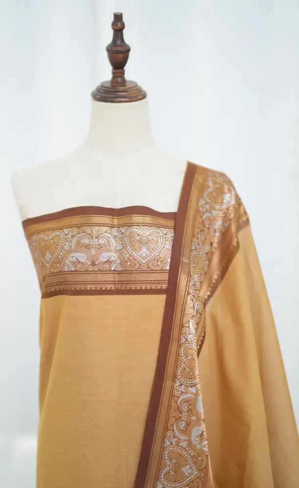 Swara Salwar - Light Brown and Brown Chettinad Cotton Unstitched Salwar salwar