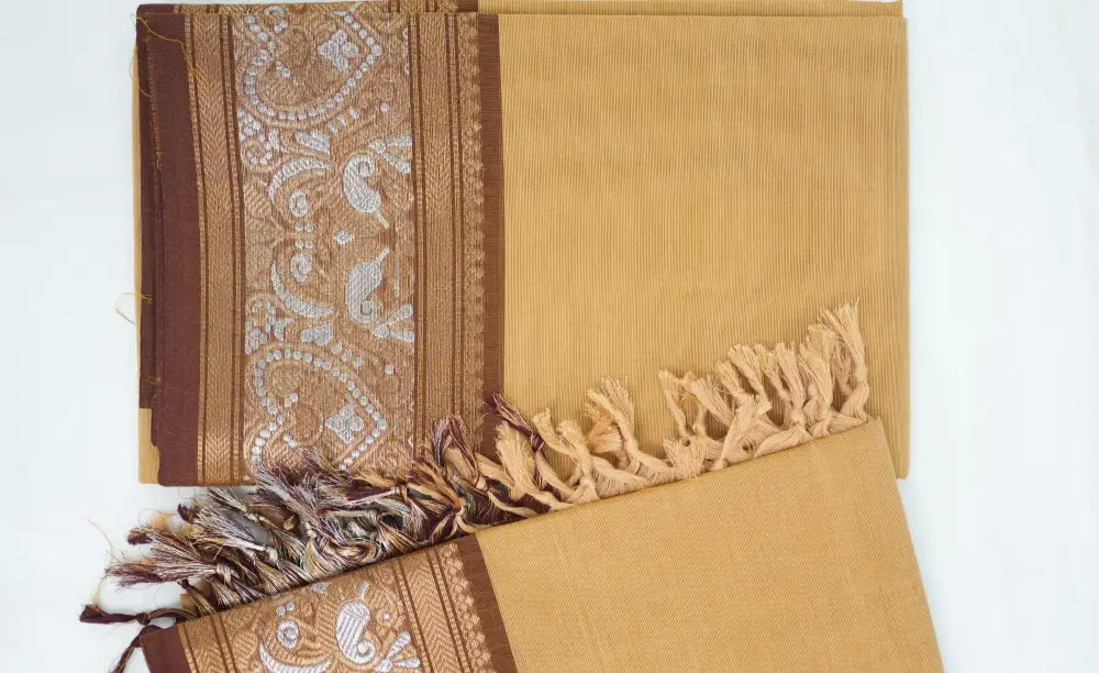 Swara Salwar - Light Brown and Brown Chettinad Cotton Unstitched Salwar salwar
