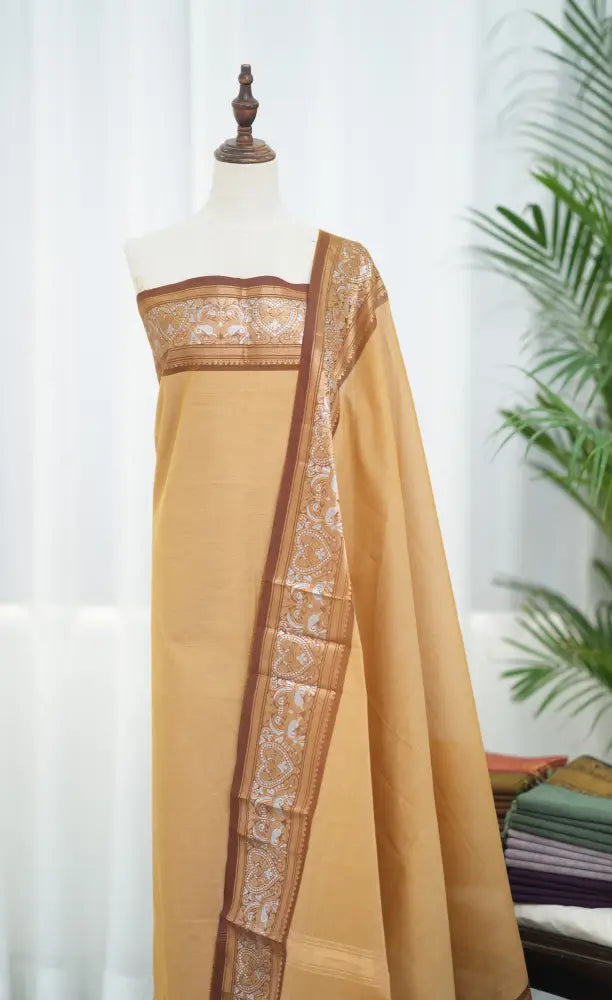 Swara Salwar - Light Brown and Brown Chettinad Cotton Unstitched Salwar salwar