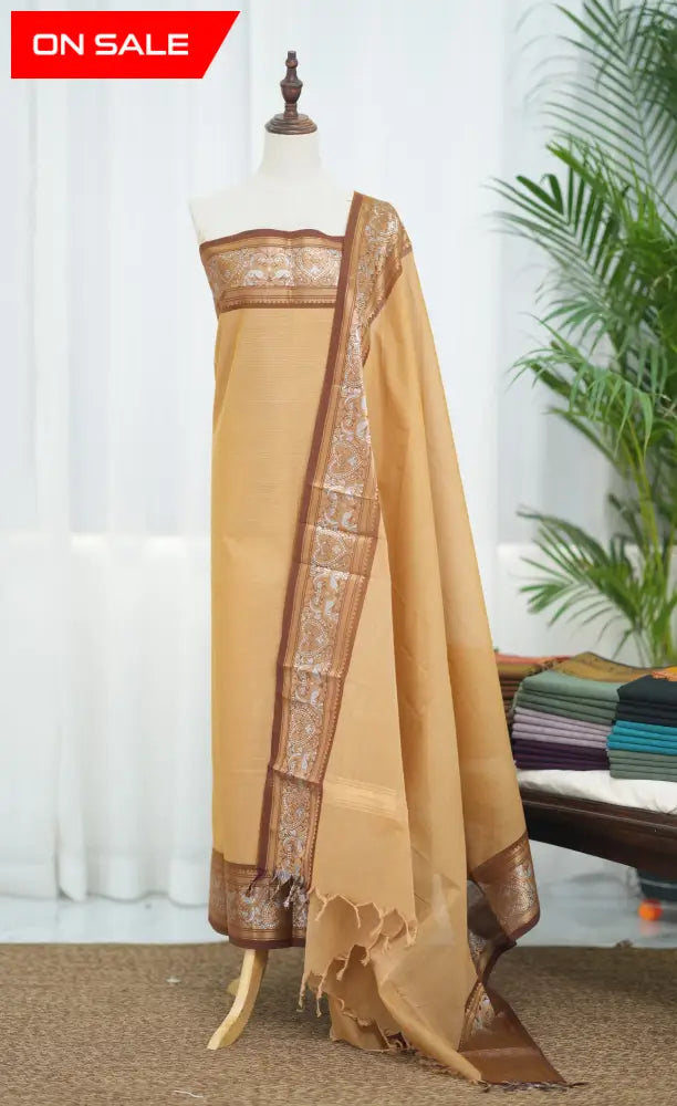 Swara Salwar - Light Brown and Brown Chettinad Cotton Unstitched Salwar salwar