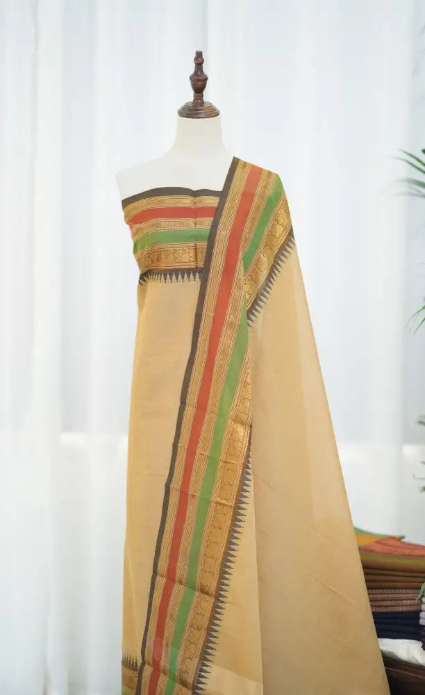 Swara Salwar - Light Brown Chettinad Cotton Unstitched Salwar salwar
