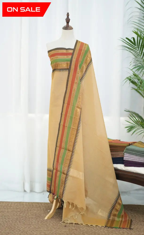 Swara Salwar - Light Brown Chettinad Cotton Unstitched Salwar salwar
