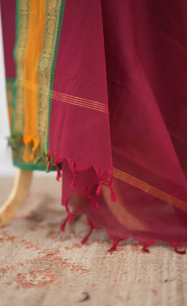 Swara Salwar - Maroon and Mustard Chettinad Cotton Unstitched Salwar salwar
