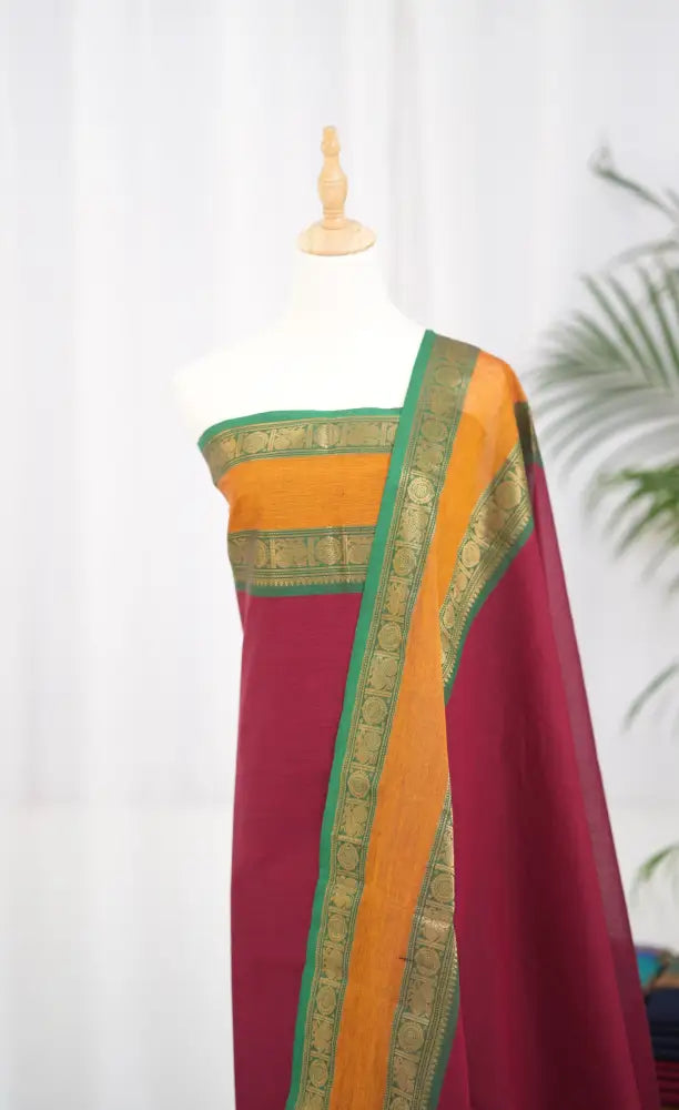 Swara Salwar - Maroon and Mustard Chettinad Cotton Unstitched Salwar salwar