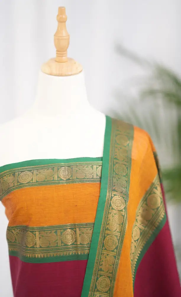 Swara Salwar - Maroon and Mustard Chettinad Cotton Unstitched Salwar salwar
