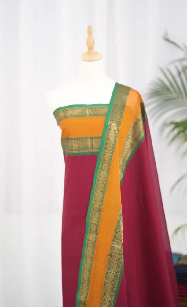 Swara Salwar - Maroon and Mustard Chettinad Cotton Unstitched Salwar salwar