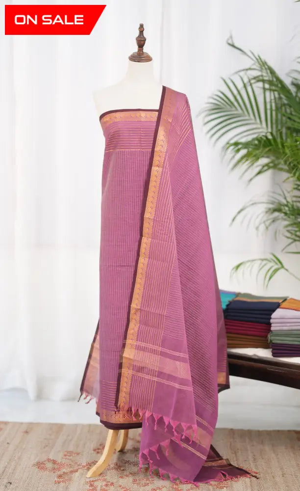 Swara Salwar - Onion Pink and Brown Chettinad Cotton Unstitched Salwar salwar