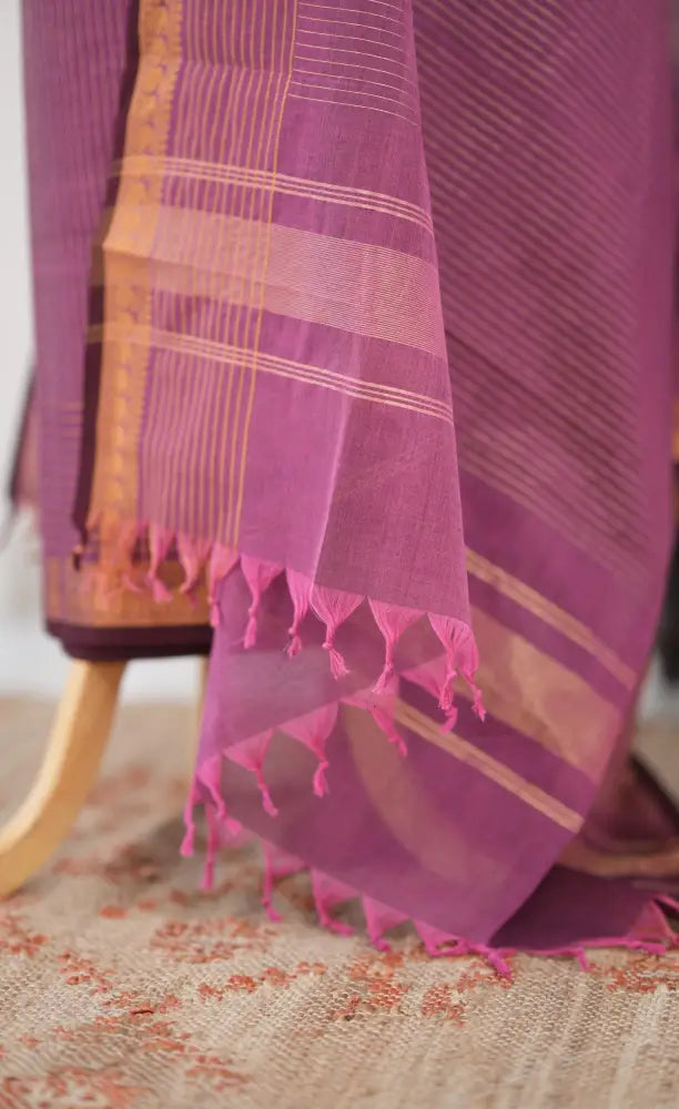 Swara Salwar - Onion Pink and Brown Chettinad Cotton Unstitched Salwar salwar