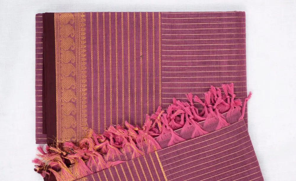 Swara Salwar - Onion Pink and Brown Chettinad Cotton Unstitched Salwar salwar