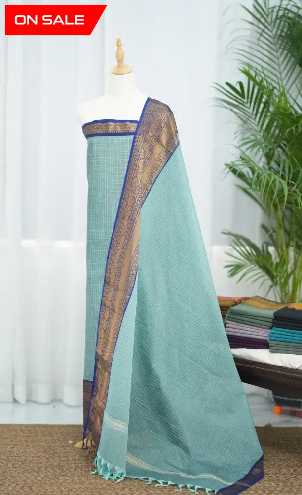 Swara Salwar - Pastel Blue and Ink Blue Chettinad Cotton Unstitched Salwar salwar