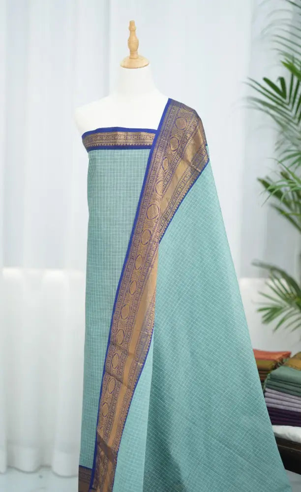 Swara Salwar - Pastel Blue and Ink Blue Chettinad Cotton Unstitched Salwar salwar