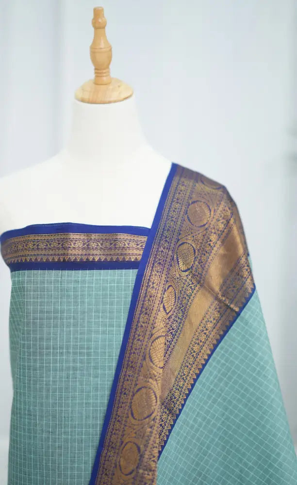 Swara Salwar - Pastel Blue and Ink Blue Chettinad Cotton Unstitched Salwar salwar