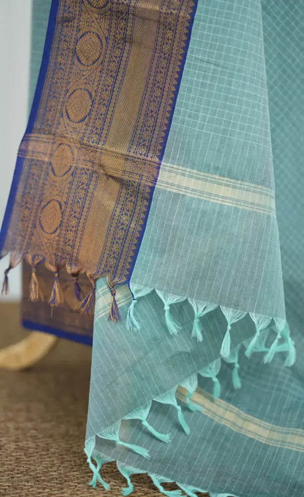 Swara Salwar - Pastel Blue and Ink Blue Chettinad Cotton Unstitched Salwar salwar