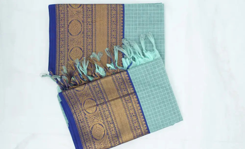 Swara Salwar - Pastel Blue and Ink Blue Chettinad Cotton Unstitched Salwar salwar