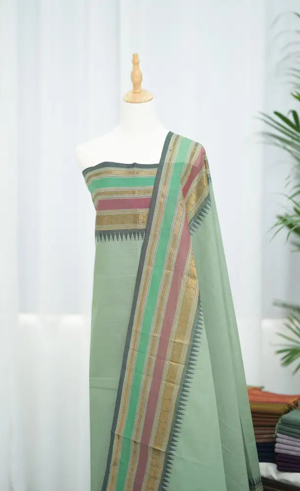 Swara Salwar - Pastel Green Chettinad Cotton Unstitched Salwar salwar