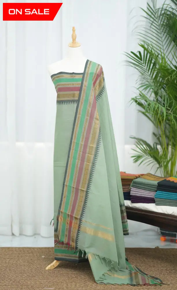 Swara Salwar - Pastel Green Chettinad Cotton Unstitched Salwar salwar