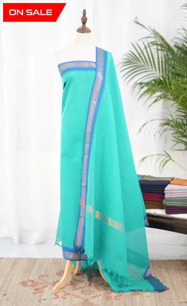 Swara Salwar - Teal Blue and Blue Chettinad Cotton Unstitched Salwar salwar