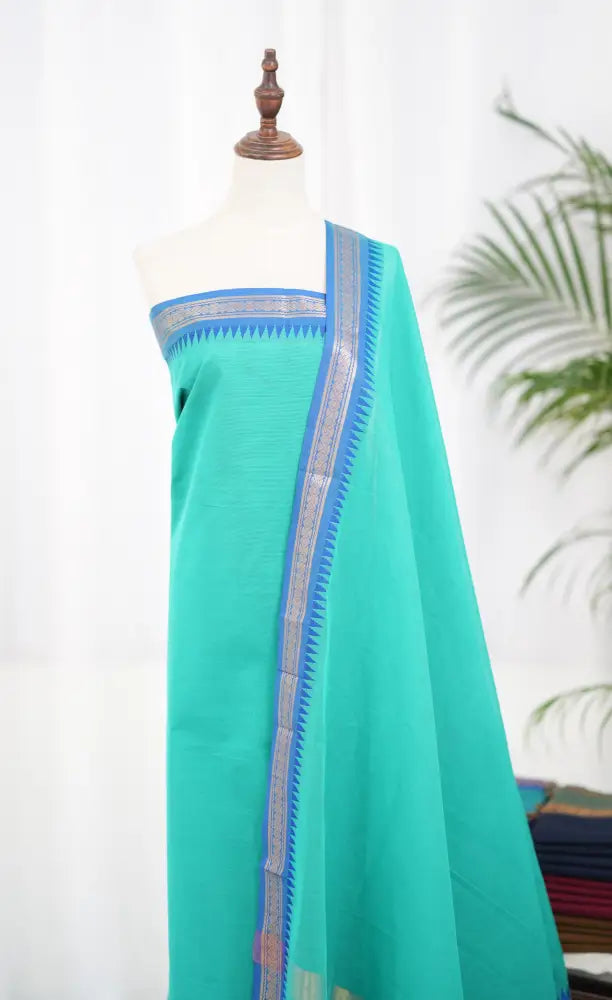 Swara Salwar - Teal Blue and Blue Chettinad Cotton Unstitched Salwar salwar