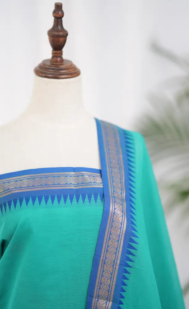Swara Salwar - Teal Blue and Blue Chettinad Cotton Unstitched Salwar salwar