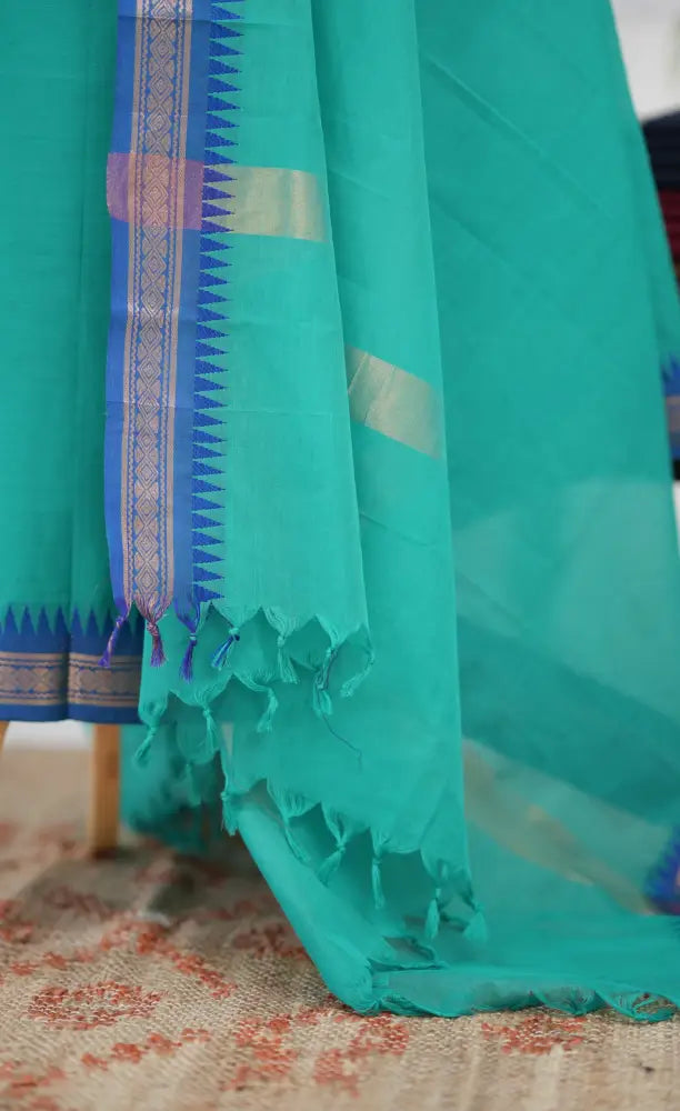 Swara Salwar - Teal Blue and Blue Chettinad Cotton Unstitched Salwar salwar