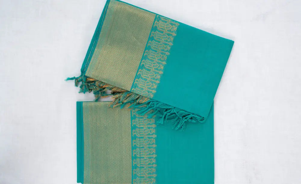 Swara Salwar - Teal Blue Chettinad Cotton Unstitched Salwar salwar