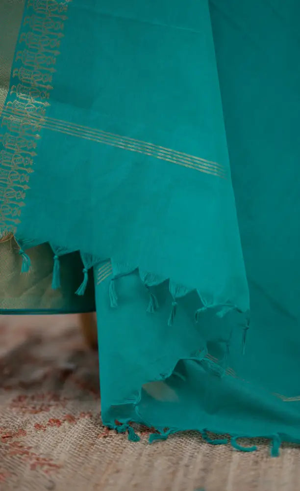 Swara Salwar - Teal Blue Chettinad Cotton Unstitched Salwar salwar