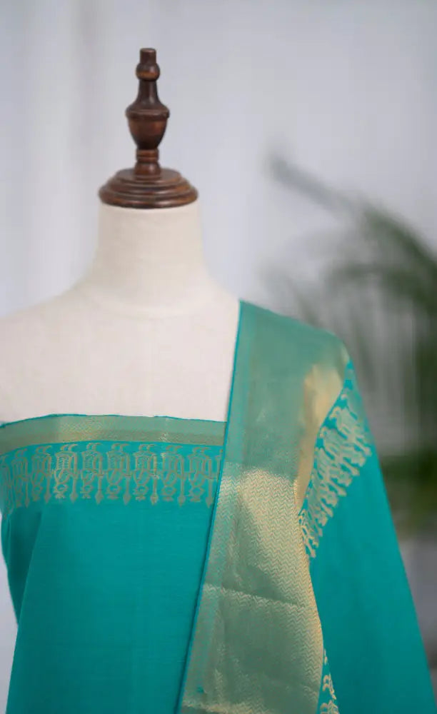 Swara Salwar - Teal Blue Chettinad Cotton Unstitched Salwar salwar