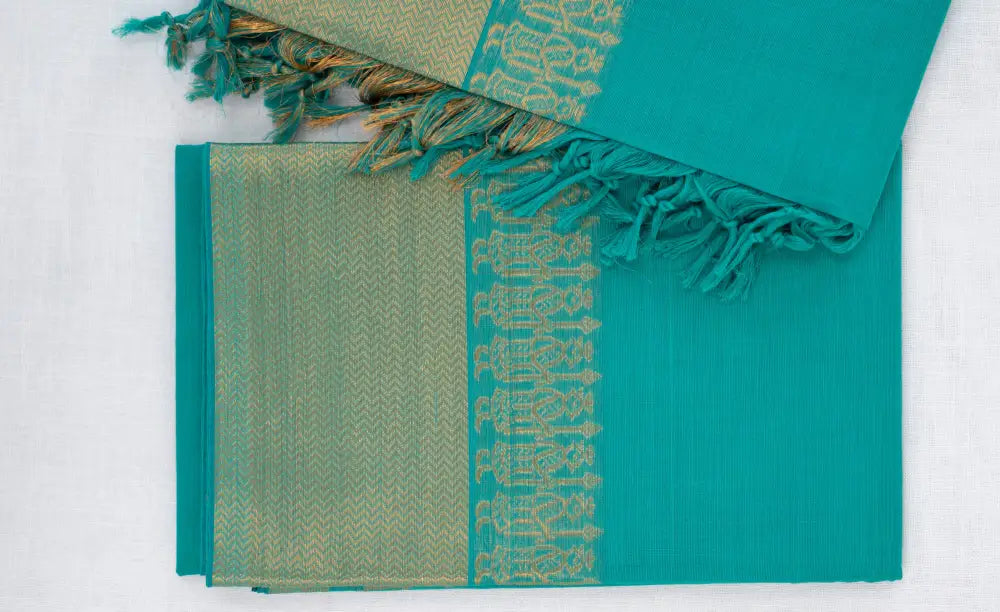 Swara Salwar - Teal Blue Chettinad Cotton Unstitched Salwar salwar