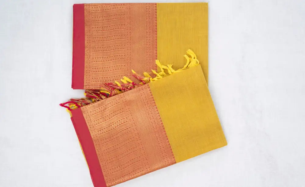 Swara Salwar - Yellow and Pink Chettinad Cotton Unstitched Salwar salwar