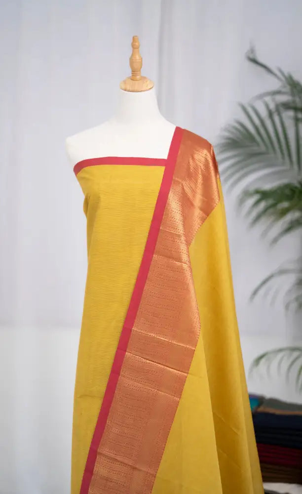 Swara Salwar - Yellow and Pink Chettinad Cotton Unstitched Salwar salwar