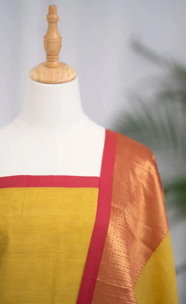 Swara Salwar - Yellow and Pink Chettinad Cotton Unstitched Salwar salwar