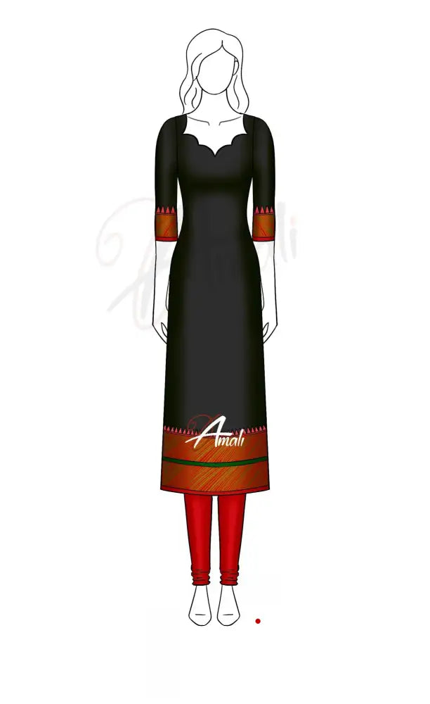 Swara Unstitched Salwar - Black and Maroonish Red salwar