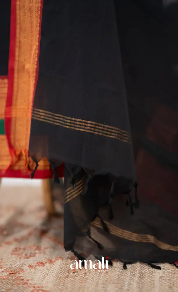 Swara Unstitched Salwar - Black and Maroonish Red salwar