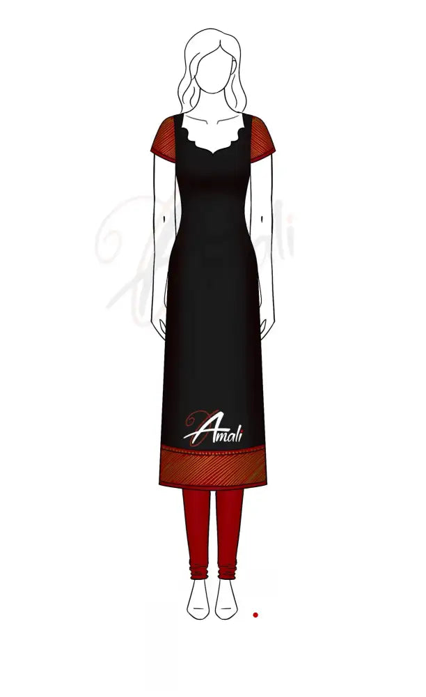 Swara Unstitched Salwar - Black and Red salwar